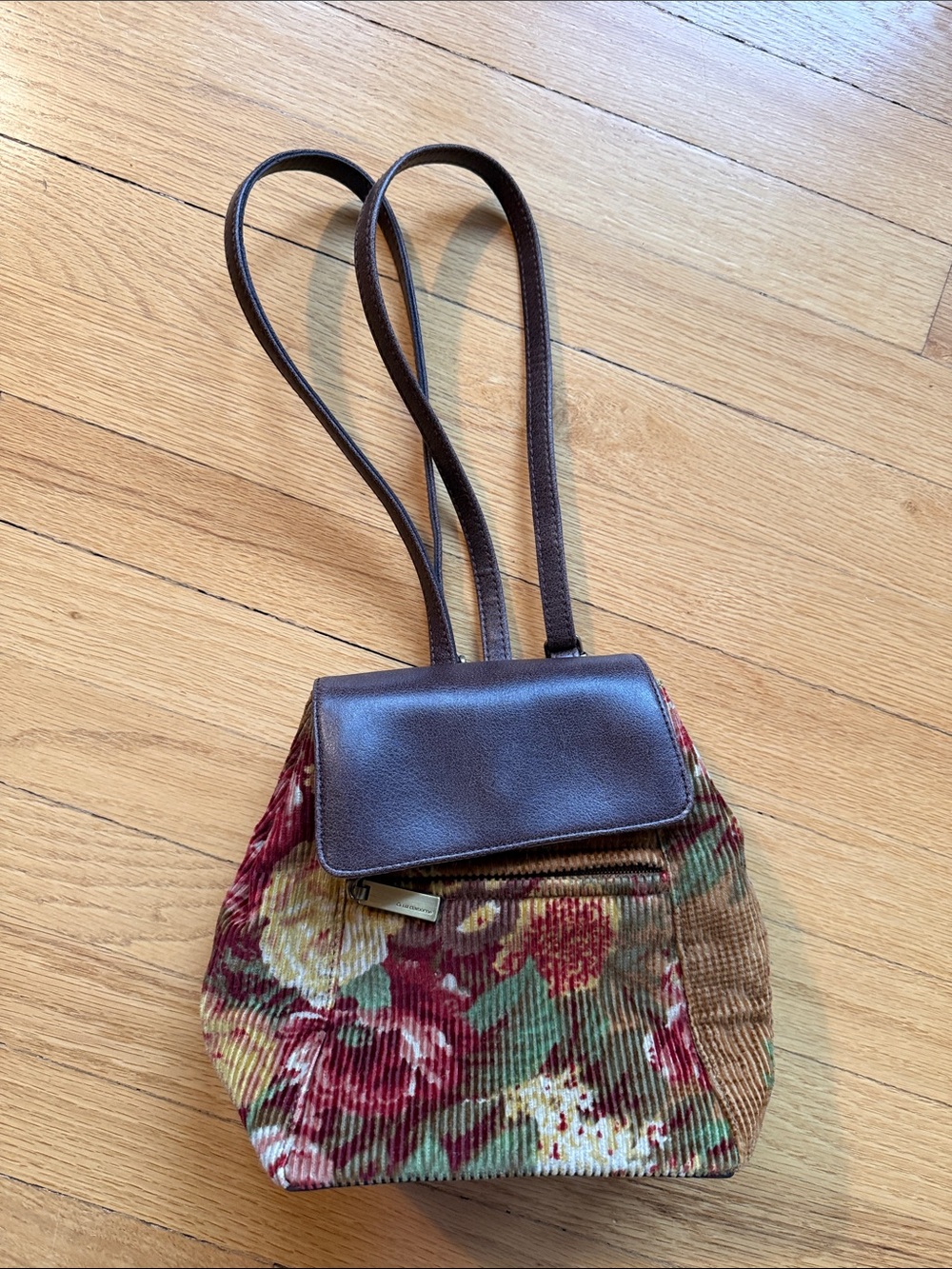 Liz Claiborne Brown Mini Floral Corduroy Shoulder Bag